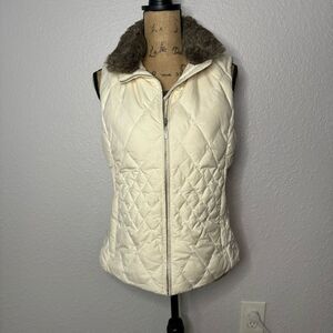 Eddie Bauer Vest Premium Goose Down Size M White Fur Trim Full Zip Puffer Gorp